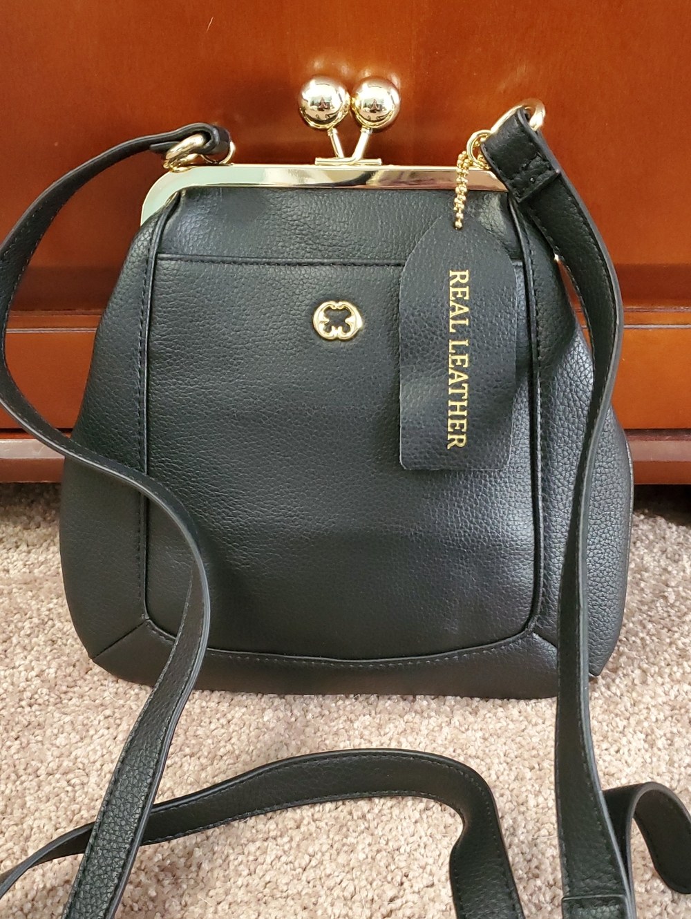 BRAND NEW!! EMMA FOX - Real Leather Black Crossbody Bag with Gold Hardware
